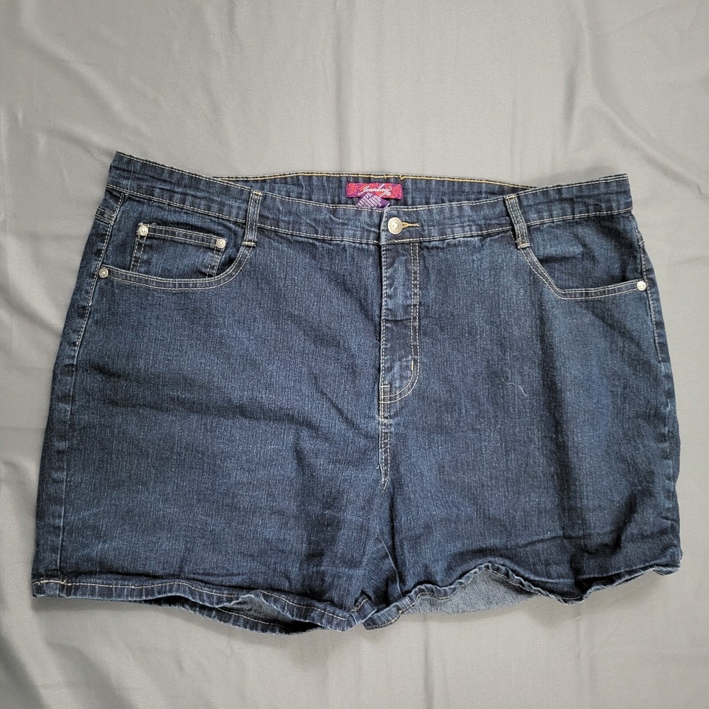 Jeanbay Womens 22W Dark Wash Embroidered‎ Back Pocket Denim Shorts Plus Size